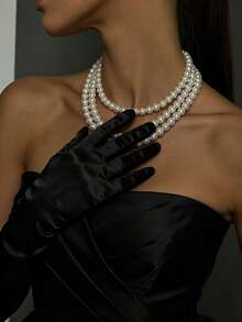 1pc Fashion Faux Pearl Triple Layer Necklace, Suitable For Important Occasions And Beach Parties - Multicolor - View 4
