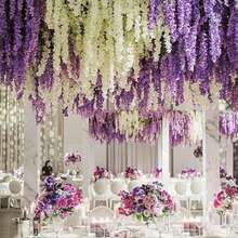 12pcs Artificial Wisteria Hanging Flowers, Fake Wisteria Wreath, Silk Vine Garland Decor For Home, Wedding Arch, Wall, Garden, Bedroom, Office, Party - Mauve Purple - View 5