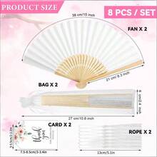 Bộ quạt cưới bằng tre xếp chồng 8/16 chiếc kèm thiệp cảm ơn, tua rua và túi quà, thích hợp cho khách mời đám cưới, tiệc tùng, tiệc cô dâu và mùa cưới. - Nhiều màu - Xem 11