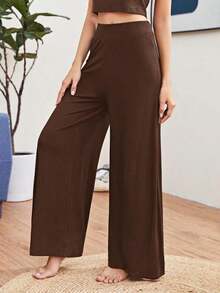 Pantalones holgados de pierna ancha de un solo color tipo palazzo, pantalones casuales de cintura alta y pierna ancha de viscosa negra suelta para mujeres, para uso profesional/de oficina/ropa de trabajo - Marrón - Ver 4