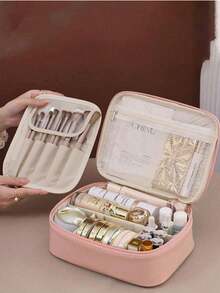 1 túi trang điểm du lịch đa năng, túi mỹ phẩm chống nước, túi đựng đồ trang điểm dung tích lớn, túi trang điểm bằng da PU, túi trang điểm hai lớp, túi trang điểm nữ, vật dụng du lịch thiết yếu, phụ kiện du lịch, vật dụng du lịch tàu biển thiết yếu, vật dụng kỳ nghỉ thiết yếu, quà sinh nhật, quà phù dâu - Nhiều màu - Xem 5