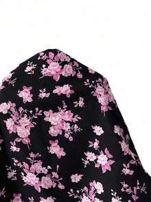 Camisa sin mangas para mujer con cuello mao y corbata plegable de tela estampada - Negro - Ver 3