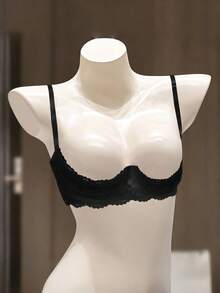 1pc Women's Black Sexy Lace Trim Semi-Cup Bra Underwire With Adjustable Straps Comfortable Lingerie Super Sexy Hot Nightwear Couple Play - 黑色 - 查看 7