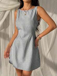 Vestido mini sexy sin espalda 95% algodón, esencial para el verano, adecuado para el uso diario, citas, fiestas, Navidad, Año Nuevo, Acción de Gracias, fiestas, bodas, playa, ceremonias de graduación, moda, elegante, casual, salidas, citas, reserva - Negro - Ver 3