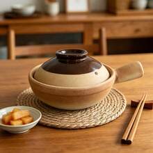 1pc Retro Clay Casserole Pot With Woven Mat, High Temperature Resistant Earthenware Stew Pot With Handle & Lid, Healthy Non-Stick Terracotta Cooking Pot For Soup, Rice, Stew, Kitchen Cookware For Home & Camping - View 7