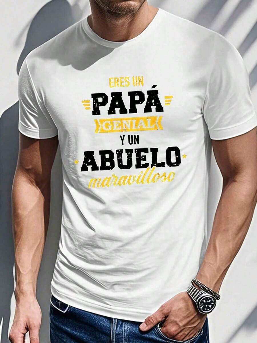 Camiseta de verano para papá español y abuelo español, diseño de manga corta para hombre. Camiseta de mujer, casual, 100% algodón. - Blanco - Ver 1