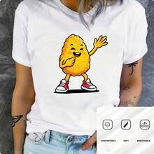 Camiseta blanca de verano para mujer con estampado de maíz divertido, uso diario casual. Camiseta de manga corta para mujer, estilo básico para uso interior y exterior. - Negro - Ver 10