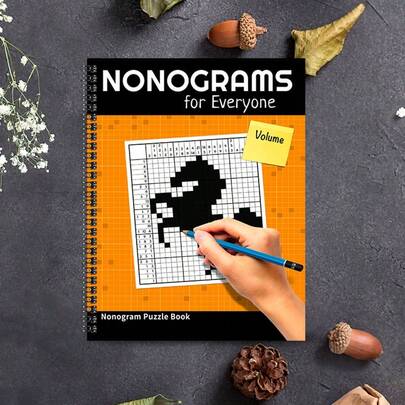 1 cuốn sách giải đố Nonogram, phù hợp cho mọi người, độ khó trung bình, giải trí dành cho người lớn, giảm căng thẳng (Không bao gồm bút)