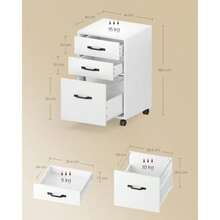 VASAGLE Archivador de Oficina, Cajonera de Oficina con 3 Cajones, Ruedas, para Documentos Formato A4, Barra Regulable, Blanco Nube MOFC065WB01 - Blanco Nube - Ver 3