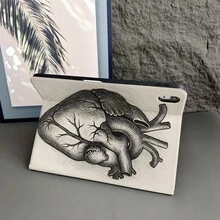 1 件装复古解剖心脏素描印花保护套，带笔槽，适用于 iPad Air 4/5/10 代智能保护套/Air 13(M3 2025)/Air 11(M3 2025)/11(A16 2025)，兼容 Oppo Pad、华为 MatePad、vivo Pad、荣耀 Pad 和联想小新 Pad。 - 彩色 - 查看 4