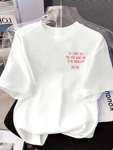 T-Shirt With A Print On The Front And Back, Featuring A Direct And Honest Warning Print, Casual Short-Sleeved Top With A Round Neck For Women, Comfortable Fit, Soft-Touch Fabric, Classic Design, A Must-Have Fashion Item For Women - Lightweight And Soft Fabric. - 白色 - 查看 2