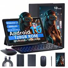 Coopers YQ10S Max 二合一平板电脑，10 英寸安卓 16 平板电脑，CPU T620/20GB（6GB+14GB）RAM+128GB ROM/2MP+8MP 双摄像头/1280x800 IPS 触摸屏/2.4+5G WiFi/WiFi 6/6000mAh/谷歌认证平板电脑，带键盘/鼠标/手写笔/保护套（不含适配器） - 黑色 - 查看 12
