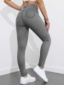 ICON Jeans pitillo sólidos - Gris - Ver 2