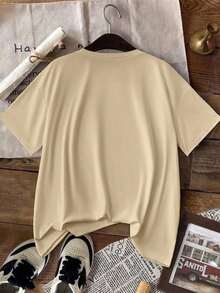 New Women's Minimalist Summer Casual T-Shirt With Gentleman Print - Unisex Vintage Urban Style, Loose Fit Short Sleeve Cotton T-Shirt With Round Neck - 杏色 - 查看 2