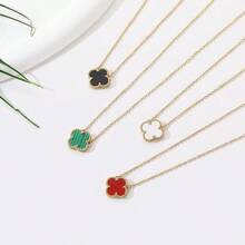 Clover Pendant Necklace For Women 18K Gold Plated Four Leaf Clover Necklaces Lucky Simple Jewelry Gifts For Women - 白色 - 查看 7