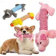 1pc Durable Plush Dog Chew Toy With Squeaker, Long Body Stuffed Animal  For Small To Large Dogs, Bite-Resistant Interactive Pet Toy For Light & Moderate Chewers - Yellow - View 7