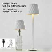Lampe de table haute élégante à motif de diamant chaleureux LED, lampe de table rechargeable USB, avec base pointue à double usage, tête de lampe encastrable, texture métallique, ambiance de maison mode minimaliste, sensation de lumière confortable, luminosité réglable, convient pour la chambre, le salon, la table à manger, l'ambiance lumineuse du restaurant - Lampe de table haute + bouchon de bouteille - Voir 12