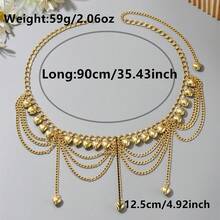 1 chiếc dây đeo eo vàng thời trang dành cho nữ, thiết kế nhiều lớp hình thủy tinh, quà tặng thắt lưng váy sành điệu. - Vàng - Xem 8