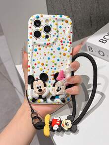 Disney Mickey & Minnie Mouse Phone Case With Mickey Charm And Lanyard - Cute Mickey And Minnie Protective Case With Plush 3D Design, Colorful Polka Dots, And White Background, Equipped With Delicate Mickey Decorative Lanyard And Beaded Bracelet For Easy Carrying, Compatible With IPhone 17, 16, 15, 14, 13, 12, 11 Pro Series, Ideal For Birthdays, Holidays, Anniversaries, Graduation Gifts, Or Any Special Occasion To Surprise Family, Friends, Classmates, And Loved Ones. - trắng - Xem 3
