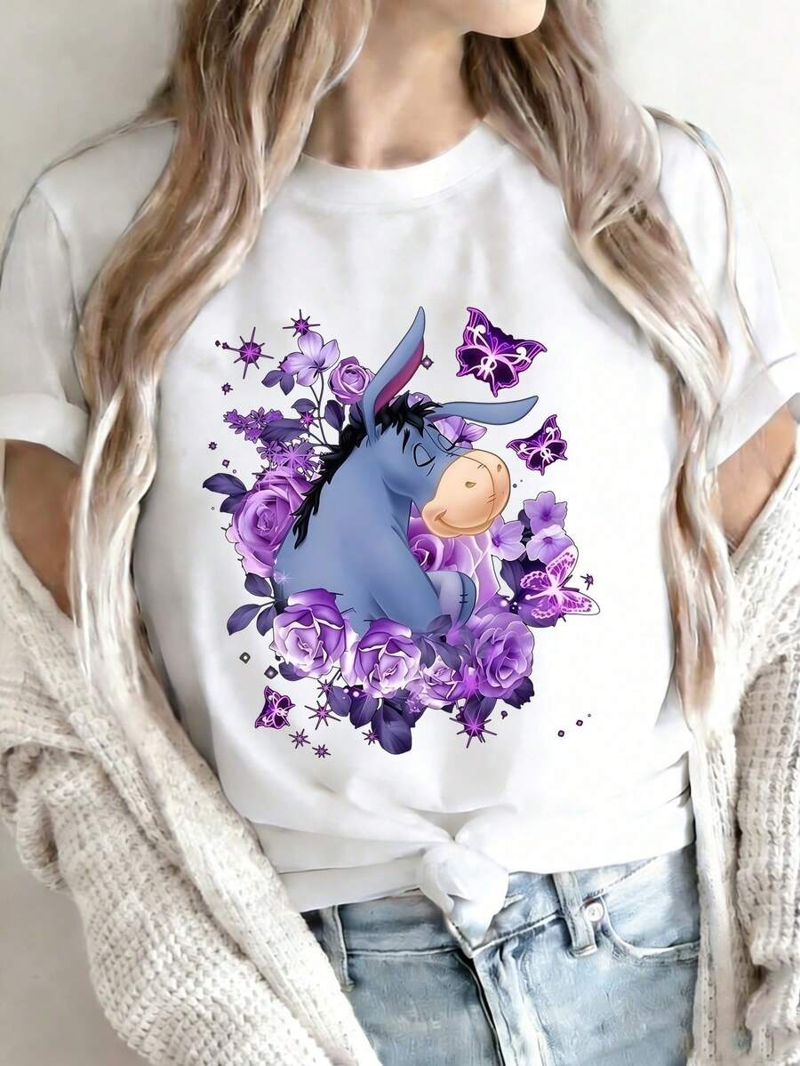 Camiseta de Verano Premium para Mujer con Estampado "PROFESORA DE INGLÉS COMO UNA PROFESORA NORMAL, SOLO QUE MUCHO MÁS GENIAL" Estampado de Texto Talla Grande Moda Casual para Mujer Cuello Redondo Primavera Verano - Blanco - Ver 1