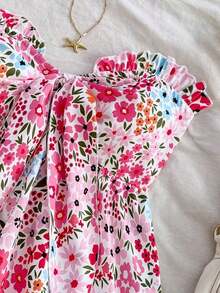 Parte superior corta de tubo con estampado floral romántico y volantes, lazo delantero, detalle de lazo, dobladillo con volante en A, para vacaciones, Día de San Valentín, boda, ropa de mujer para vacaciones de San Valentín, cumpleaños de mujer, verano para mujer - Multicolor 2 - Ver 7