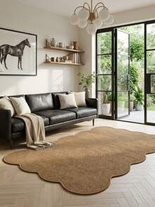 1pc Camel Color Wavy Edge Faux Jute Decorative Rug, Living Room Carpet, Woven Texture, Pet-Friendly, Wear-Resistant, Stain-Resistant, Scratch-Resistant, Multiple Sizes Available, Durable, Non-Slip, Easy To Clean, Housewarming Gift, Holiday Gift, Suitable For Entryway, Living Room, Dining Room, Bedroom, Bathroom, Study, Laundry Room, Balcony, Tea Room, Bay Window, Tatami Mat And Other Decor - Camel - View 4