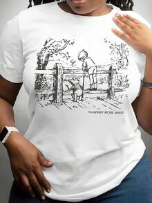 Camisetas casuales de verano para mujer, ropa de talla grande, camisetas de talla grande para mujer, camisetas casuales de manga corta con cuello redondo, tela de elasticidad media, lavables a máquina, ajuste cómodo adecuado para todas las estaciones, camisetas para mujer, camisetas con estampado plano 2D único, ajuste cómodo. - Blanco - Ver 7