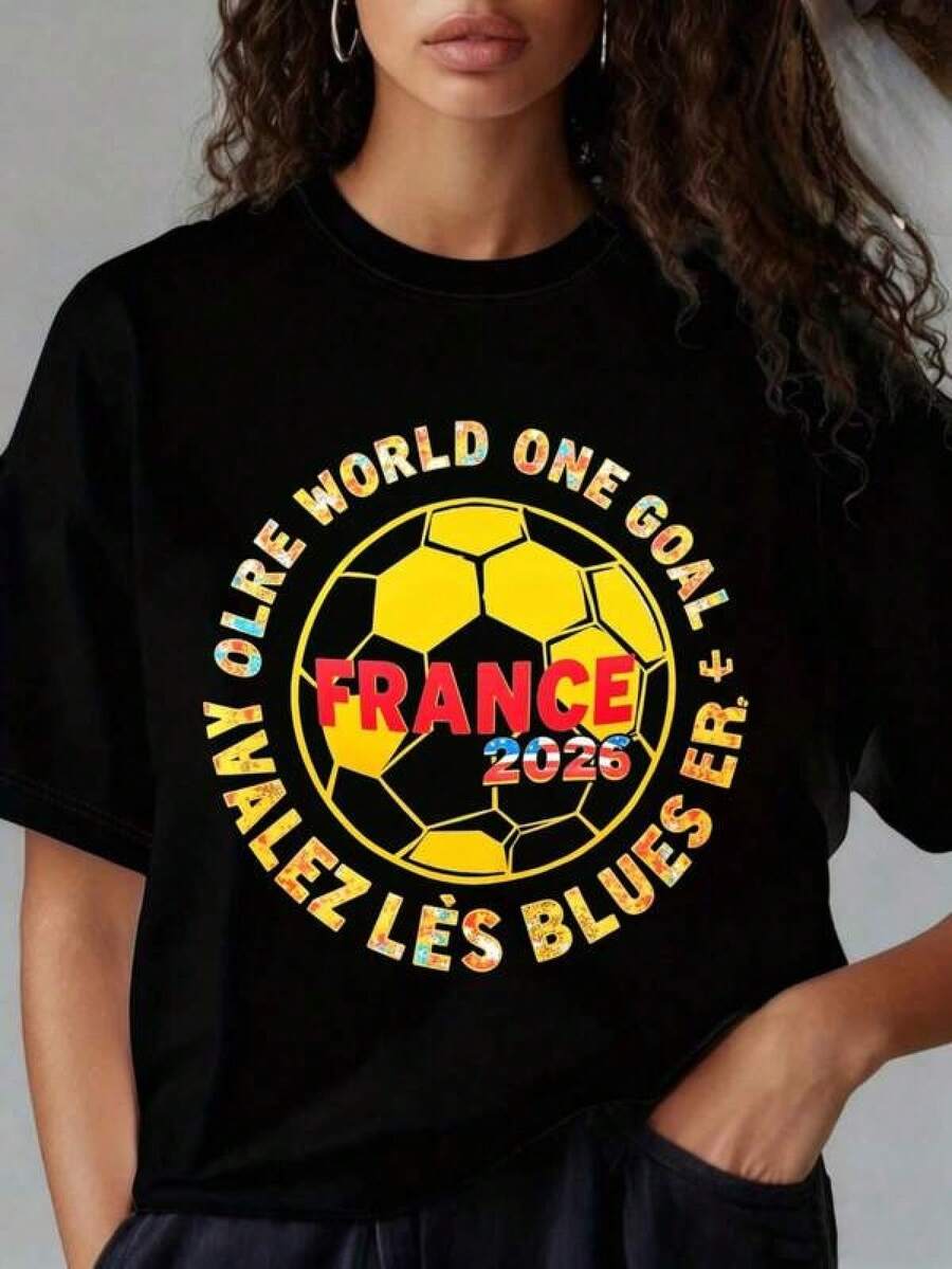 Camiseta 06 World Soccer Fan Uni - Absorbe la Humedad para el Día del Partido Rel220G, Tejido Grueso 100% Algodón. Con estampado de mariposas, adecuada para niñas y mujeres, camiseta inspiradora de manga corta y cuello redondo, estilo estético lindo Y2K, top de verano, adecuada para actividades al aire libre, familia, trabajo o uso diario casual y holgado. - Negro - Ver 1