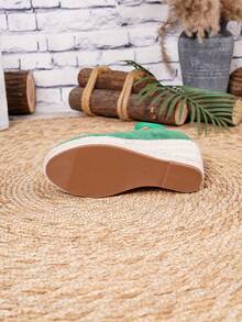 Giày đế xuồng và đế cao kiểu espadrille cho nữ, sandal quai ngang dệt màu đen mũi tròn thích hợp cho kỳ nghỉ biển, đế dây thừng co giãn, kết hợp với giày nữ. - màu xanh lá - Xem 10