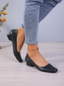 Women's Comfortable Versatile Minimalist Low Heel Shoes, Simple Design Essential For Outdoor And Daily Wear, Plus Size - Black - View 2