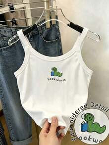 Top de tirantes corto de punto acanalado de unicolor minimalista para uso casual y diario de verano para mujeres - Blanco 2 - Ver 6