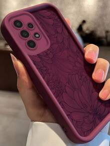 Flower 1pc 個性化菊花圖案時尚階梯式相框手機殼，適用於 Apple 12/13 Pro Max、Honor X7、Galaxy A56 5G、Smart 8、Hot 40i、Transsion Spark 20/20C/Go 2024、Note 14 5G、Moto E22/E22i、A54，極簡設計適合日常使用與戶外攜帶 - 酒紅色 - 查看 3