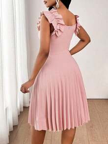 Vestido mini de fiesta con estampado floral y pliegues a la moda para mujer - Rosa 2 - Ver 2