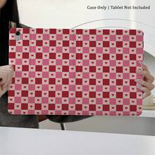 1 件装红粉格子爱心图案翻盖平板电脑保护套，带笔槽、多角度磁吸支架、自动唤醒/睡眠功能，兼容 iPad Pro/Air、iPad 5/6/8、iPad、MatePad、Pad、荣耀平板电脑、小新平板电脑 - 彩色 - 查看 6