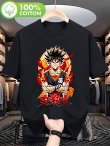 Camiseta unisex de anime de talla - Tejido transpirable y cómodo, adecuada para senderismo, fiestas y uso diario, disponible en tallas S a 2XL, cuello redondo y corte holgado, tanto para ocasiones casuales como deportivas, conjunto de pareja con temática de anime lavable aáquina. - Negro - Ver 1