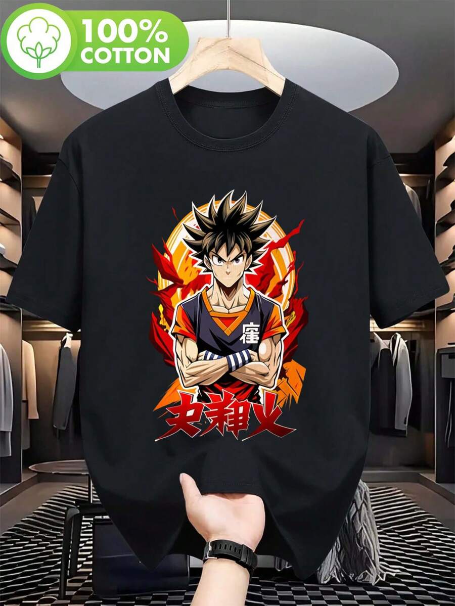 Camiseta unisex de anime de talla - Tejido transpirable y cómodo, adecuada para senderismo, fiestas y uso diario, disponible en tallas S a 2XL, cuello redondo y corte holgado, tanto para ocasiones casuales como deportivas, conjunto de pareja con temática de anime lavable aáquina. - Negro - Ver 1
