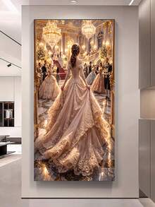 5D DIY钻石画工具套装，肖像主题高贵公主婚纱钻石画，适合成人，艺术家居墙面装饰，亚克力材质，包含圆形钻石、手工工具和马赛克艺术用品。 - 圓鑽 - 查看 4