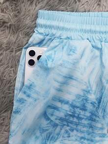 Mercer Haus Men's Beach Shorts, Summer Loose Drawstring Waist Swim Trunks - Baby Blue - View 9