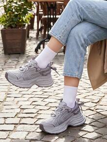 CAMEL CROWN Women's Fashion Thick-Soled Casual Sneakers, Breathable Lightweight Running Shoes, Comfortable Non-Slip Walking Shoes, Suitable For Daily Wear And Sports/Leisure - Silver Purple - View 3