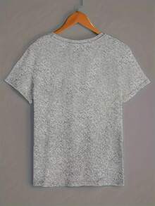 Printed Crew Neck T-Shirt In Plus Size - Grey - View 3