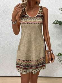 Vestido casual de mujer sin mangas con estampado geométrico - Multicolor - Ver 4