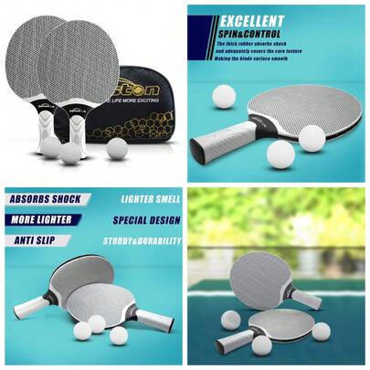 Table Tennis Rackets Set, Professional Table Tennis Racket With 3 Balls, Composite Rubber Ping Pong Paddle Set