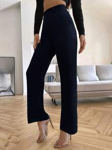 Pantalones de pierna recta unicolores - Azul marino - Ver 3