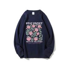 Nueva sudadera STAY SWEET con estampado de fresas, cuello redondo, estilo casual y holgado para otoño/invierno para mujer. - Negro - Ver 7