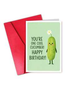 1pc "You're One Cool Cucumber" Funny Birthday Card With Envelope, Cute Vegetable Pun Greeting For Boyfriend Girlfriend Friends, Suitable For Birthdays & Celebrations, Blank Inside - A - View 11