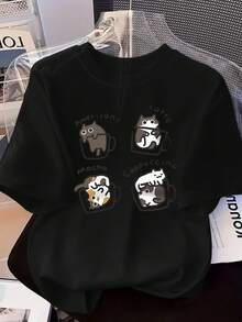 Camisetas Populares: Nueva  de Moda para Primavera y Verano, Camiseta de Manga Corta con Cuello Redondo para Mujer, Versátil y Moderna, Tops de Manga Corta de Marca - Negro - Ver 1