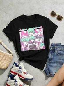 Women's Summer Casual Soft Round Neck Short Sleeve T-Shirt |   Anime Poster | Tops For Going Out,European And American Street Style,Sporty Casual,Unisex Style,Urban Casual Style,Nice Tops,Gen Z,Curve,Y2K Clothes,Funny T-Shirts, Ladies Tops,Holiday Outfits For Women,Cute Top,Graphic T-Shirt,Spring Outfits, Baggy T-Shirts,Retro Streetwear,90s Style,2000s Style,Subculture,Black Top,White Tops,90s Party Outfit. - màu đen - Xem 6