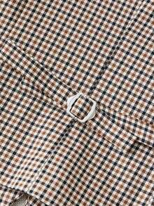 Chaleco casual de mujer con botones frontales y bolsillos, de tela tejida a cuadros, para primavera, otoño y verano - Café integral - Ver 6