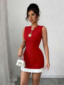 Raffinéa Vestido con hebilla de metal hueca y ribete de volantes para mujer - Multicolor 2 - Ver 5