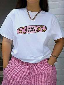 Camiseta Casual de Manga Corta para Mujer con Estampado de Letras y Skateboard, Cuello Redondo, Camisetas Gráficas, Tops para Mujer, 2026 Top Casual Estampado Dulce para un Look Veraniego de Mujer, Ropa de Verano, Camisetas para Mujer, Camiseta de Verano - Blanco - Ver 7